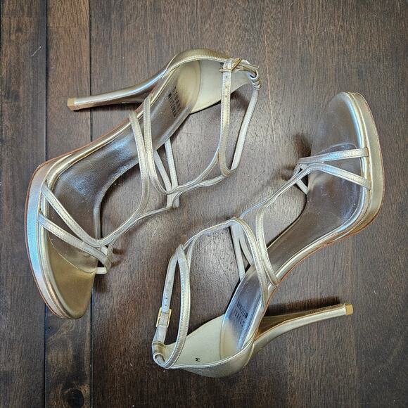 Stuart Weitzman strappy metallic heels womens 7.5 evening party wedding elegant - Picture 3 of 11